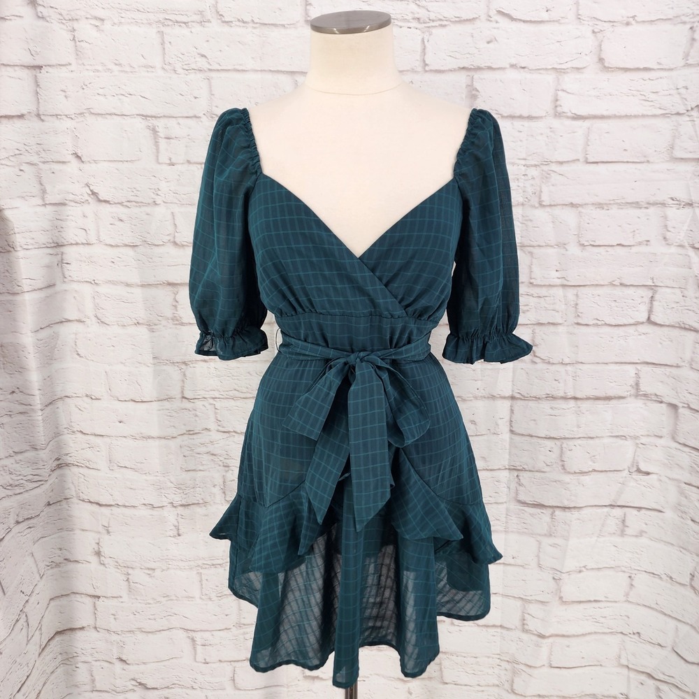Trixxi Whimsigoth Dress Gothic Green Plaid Academia Ruffle Schoolgirl Dark Fairy
